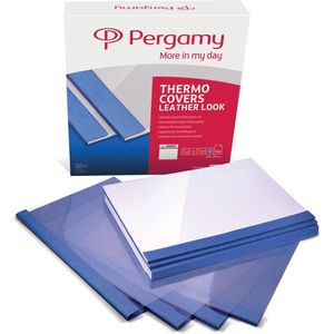 Pergamy thermische omslagen, ft A4, karton lederlook, rug van 6 mm, pak van 100 stuks, blauw