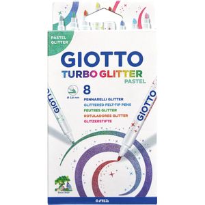 Giotto Turbo glitter viltstiften, kartonnen etui met 8 stuks, pastel kleuren