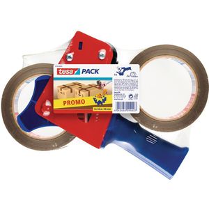 Tesa afroller voor verpakkingsplakband van maximum 50 mm, inclusief 2 rollen PP tape ft 50 mm x 66 m