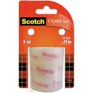 Scotch Crystal Clear Tape, Navullingen, 19 mm x 25 m, 3 rollen