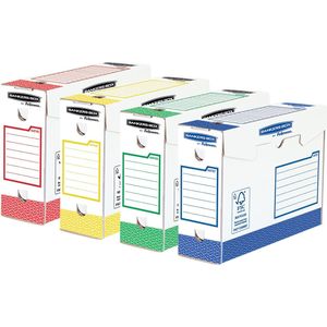 Bankers Box basic archiefdoos heavy duty, ft 9,5 x 24,5 x 33 cm,  geassorteerde kleuren, pak van 8 stuks