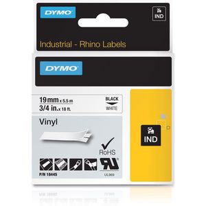 Dymo RHINO vinyltape 19 mm, zwart op wit