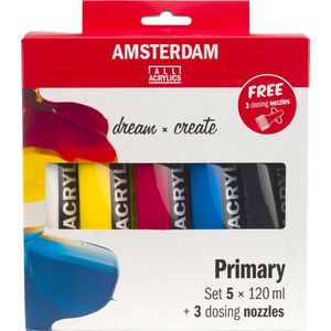 Amsterdam acrylverf primair 120 ml, 5 tubes  3 tuiten