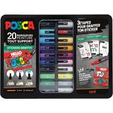 Posca paintmarkers, metalen doos van 20 stuks, assorti, ontwerp Stickers Graffiti