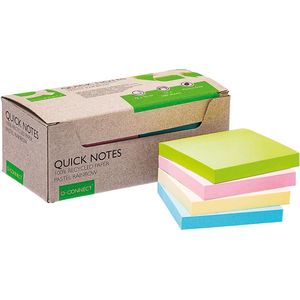 Q-CONNECT Quick Notes Recycled pastel, ft 76 x 76 mm, 100 vel, doos van 12 stuks in geassorteerde kleuren