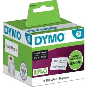 Dymo etiketten LabelWriter ft 89 x 41 mm, verwijderbaar, wit, 300 etiketten