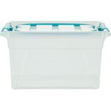 Whitefurze Carry Box opbergdoos 7 liter, transparant met blauwe handvaten