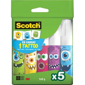 Scotch lijmstift Monster permanent, doos van 5 x 8 g, 2 clipstrips van 12 dozen per strip