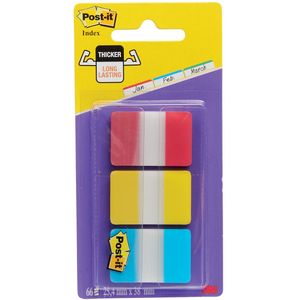 Post-it Index Strong, ft 25,4 x 38 mm, set van 3 kleuren (rood, geel en blauw), 22 tabs per kleur