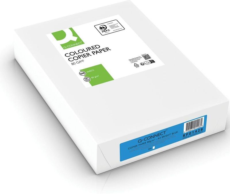 Q-CONNECT gekleurd kopieerpapier, A4, 80g, pak van 500 vel, felblauw