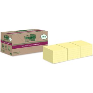 Post-it Super Sticky Notes Recycled, 70 vel, ft 76 x 76 mm, geel, 14  4 GRATIS