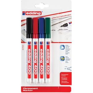 Edding permanent marker 400 blister van 4 stuks in geassorteerde kleuren