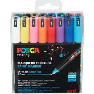 Uni-ball Paint Marker op waterbasis Posca PC-1MR, doos van 16 stuks in geassorteerde kleuren