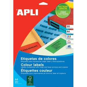 Apli Gekleurde etiketten ft 70 x 37 mm (b x h), blauw, 480 stuks, 24 per blad (1592)