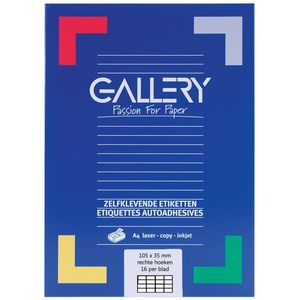 Gallery witte etiketten ft 105 x 35 mm (b x h), rechte hoeken, doos van 1.600 etiketten