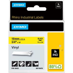 Dymo RHINO vinyltape 19 mm x 5,5 m, zwart op geel