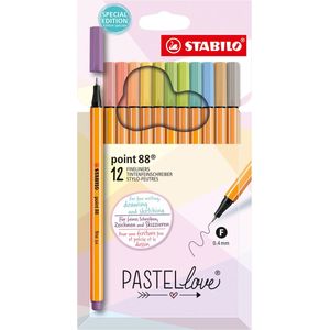 STABILO point 88 fineliner, pastel, etui van 12 stuks, assorti