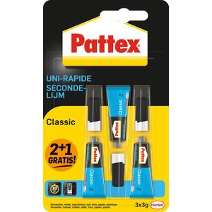 Pattex Classic secondelijm, 3 g, 2  1 gratis, op blister