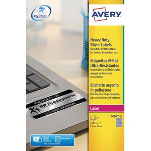 Avery ultra-sterke zilverkleurige etiketten ft 24,5 x 10 mm (b x h), 3.780 stuks, 189 per blad
