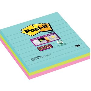 Post-it Super Sticky notes XL Cosmic, 70 vel, ft 101 x 101 mm, gelijnd, geassorteerde kleuren, pak van 3