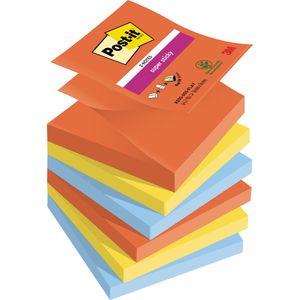 Post-it Super Sticky Z-notes Playful, 90 vel, ft 76 x 76 mm, geassorteerde kleuren, pak van 6 blokken