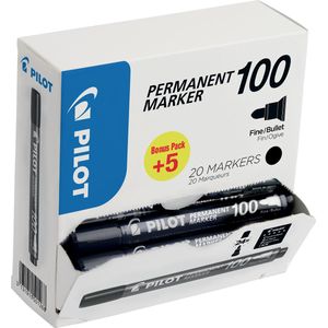 Pilot permanent marker 100, XXL doos met 15  5 stuks, zwart