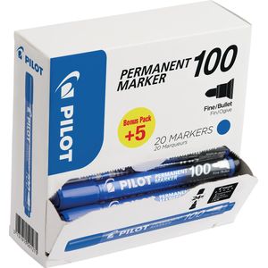 Pilot permanent marker 100, XXL doos met 15  5 stuks, blauw