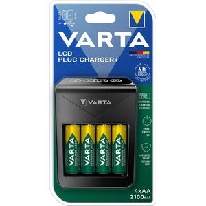 Varta Batterij Oplader - LCD Plug Charger Inclusief 4x AA 2100 MAh