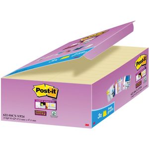 Post-it Super Sticky notes, 90 vel, ft 47,6 x 47,6 mm, geel, pak van 21  3 GRATIS