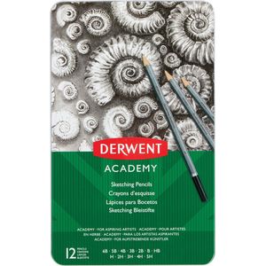 Derwent grafietpotlood Academy, blik van 12 stuks: 6B-5B-4B-3B-2B-B-HB-H-2H-3H-4H-5H