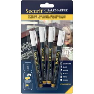 Securit krijtmarker small wit, blister met 4 stuks