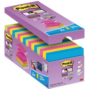 Post-it Super Sticky Z-notes, 90 vel, ft 76 x 76 mm, doos van 14  2 gratis, geassorteerde kleuren