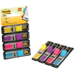 Post-it Index Smal, 4 x 35 tabs, geel, paars, roze en helderblauw