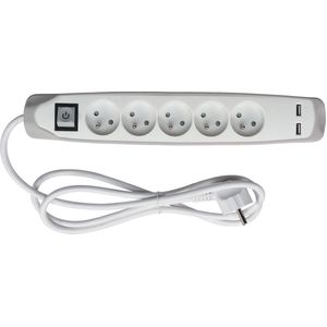 Witte stekkerkubus met kabel, 5-voudig, meervoudig