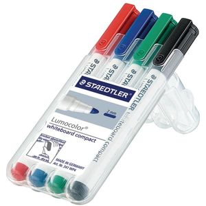 Staedtler whiteboardmarker Lumocolor Compact opstelbare box met 4 stuks in geassorteerde kleuren