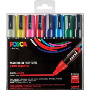 Posca paintmarker PC-5M, set van 8 markers in geassorteerde basiskleuren