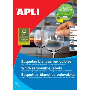 Apli afneembare witte etiketten ft 48,5 x 25,4 mm (b x h), 4.400 stuks, 44 per blad (3054)