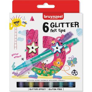 Bruynzeel Kids  viltstiften Glitter, set van 6 stuks in geassorteerde kleuren