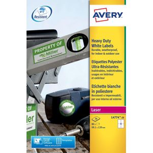 Avery L4774-20 ultra-sterke etiketten ft 99,1 x 139 mm (b x h), 80 etiketten, wit