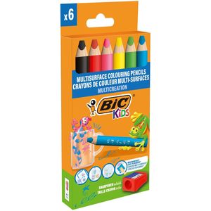 Bic Kids kleurpotlood Multisurface, assorti, etui van 6 stuks  slijper