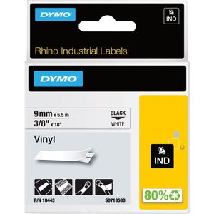Dymo RHINO vinyltape 9 mm, zwart op wit