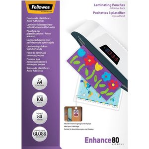 Fellowes lamineerhoes Enhance80 zelfklevend ft A4, 160 micron (2 x 80 micron), pak van 100 stuks