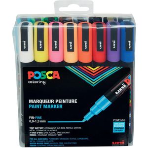 Posca paintmarker PC-3M, etui met 16 stuks in geassorteerde kleuren