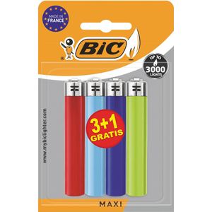 BIC Maxi vuursteen aanstekers, geassorteerde kleuren, blister van 3  1 gratis