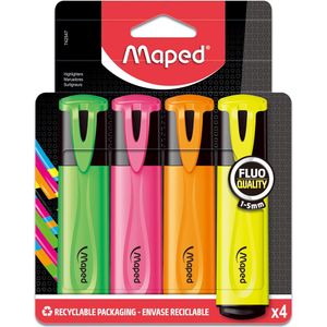 Maped markeerstift Fluo'Peps Classic etui van 4 stuks: geel, oranje, roze en groen