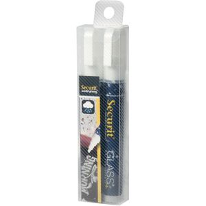 Securit Waterproof krijtmarker medium wit, blister met 2 stuks