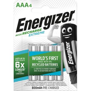 Energizer herlaadbare batterijen Extreme AAA, blister van 4 stuks