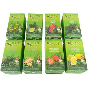 Puro Bio thee, assortiment, fairtrade, 8 pakken van 25 zakjes