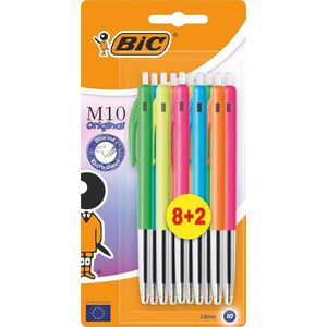 Bic balpen M10 Clic Colors 8 2 gratis, op blister