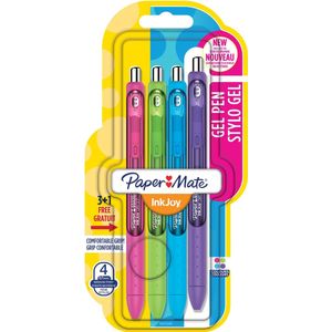 Paper Mate roller InkJoy Gel, blister 3  1 gratis in geassorteerde fun kleuren